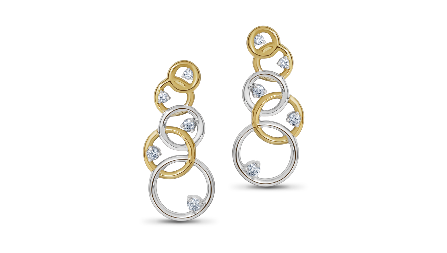 Circles Diamond Drops, 18K Yellow & White Gold, 0.16 ct total diamond weight Circles Diamond Drops, 18K Yellow & White Gold, 0.16 ct total diamond weight