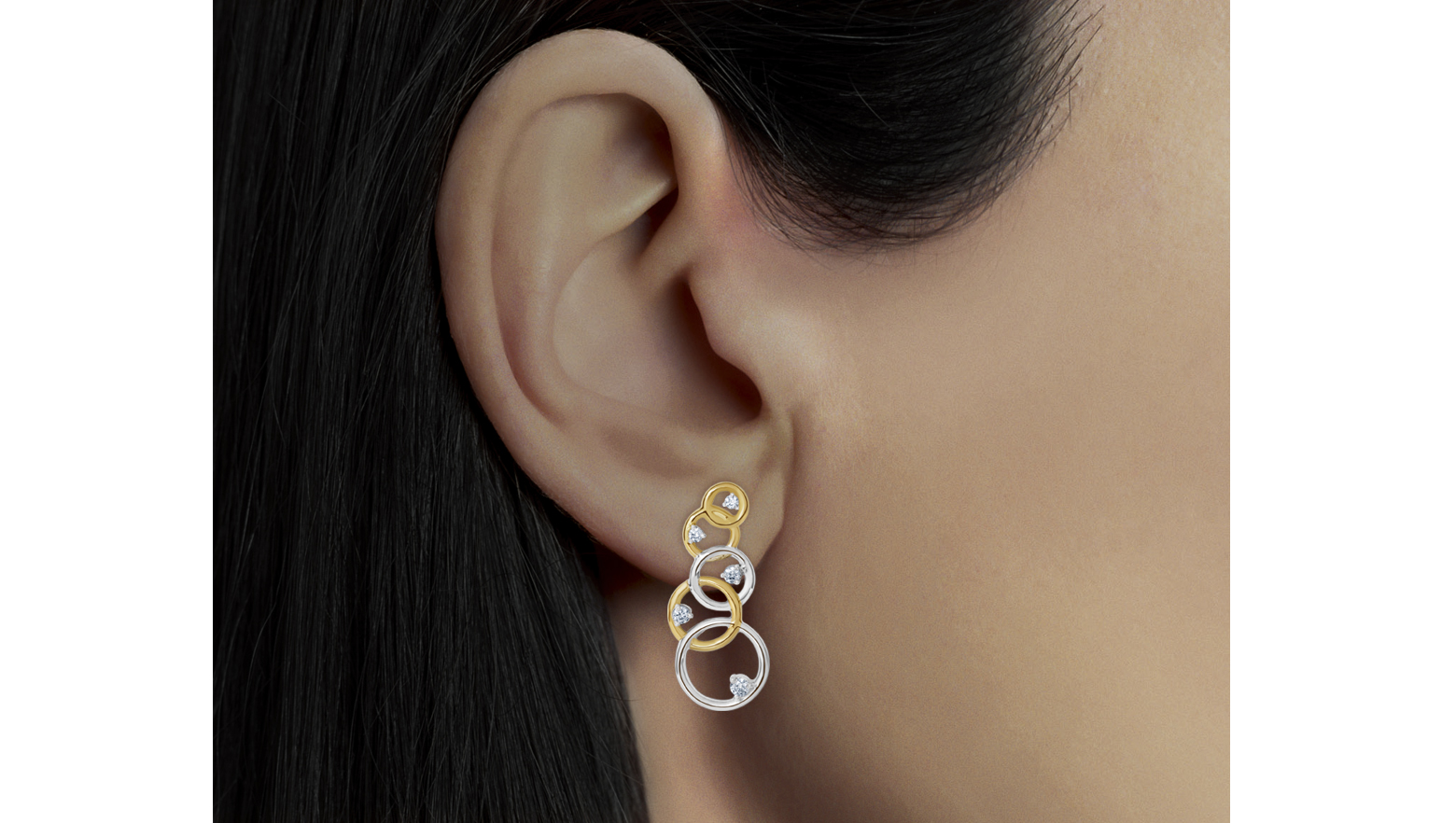 Circles Diamond Drops, 18K Yellow & White Gold, 0.16 ct total diamond weight Circles Diamond Drops, 18K Yellow & White Gold, 0.16 ct total diamond weight