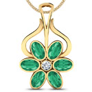 Flower Diamond (0.03 Ct) & Green Emerald (5*3 mm) Pendant,18K Yellow Gold. Flower Diamond (0.03 Ct) & Green Emerald (5*3 mm) Pendant,18K Yellow Gold.