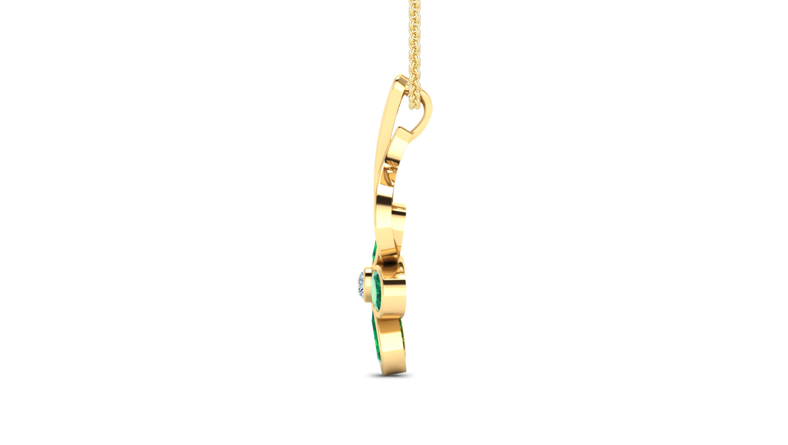 Flower Diamond (0.03 Ct) & Green Emerald (5*3 mm) Pendant,18K Yellow Gold. Flower Diamond (0.03 Ct) & Green Emerald (5*3 mm) Pendant,18K Yellow Gold.