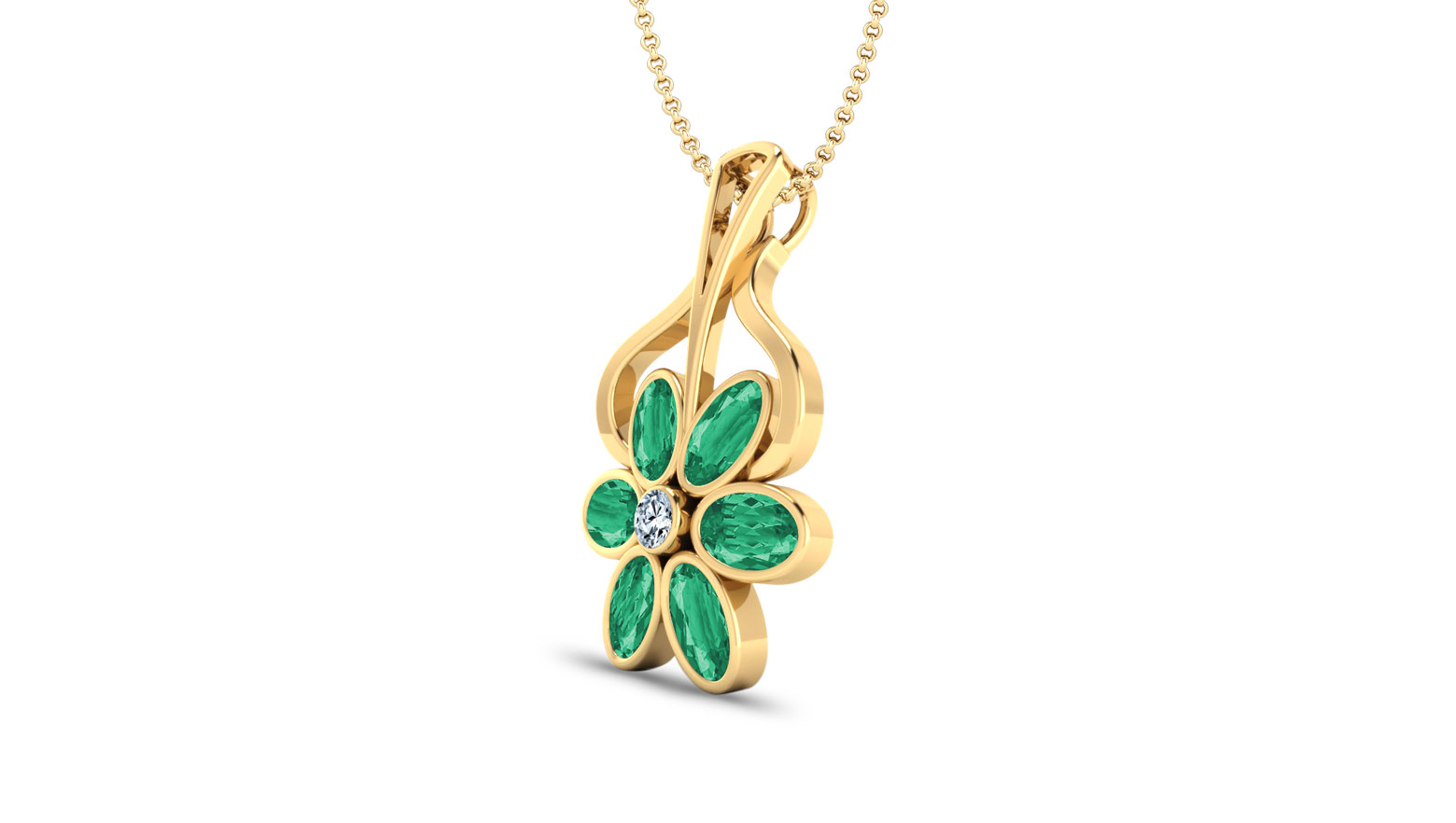 Flower Diamond (0.03 Ct) & Green Emerald (5*3 mm) Pendant,18K Yellow Gold. Flower Diamond (0.03 Ct) & Green Emerald (5*3 mm) Pendant,18K Yellow Gold.