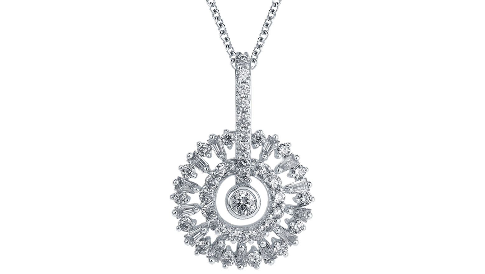 Snowflake Diamond Pendant, 18K White Gold, 1.12 ct total diamond weight