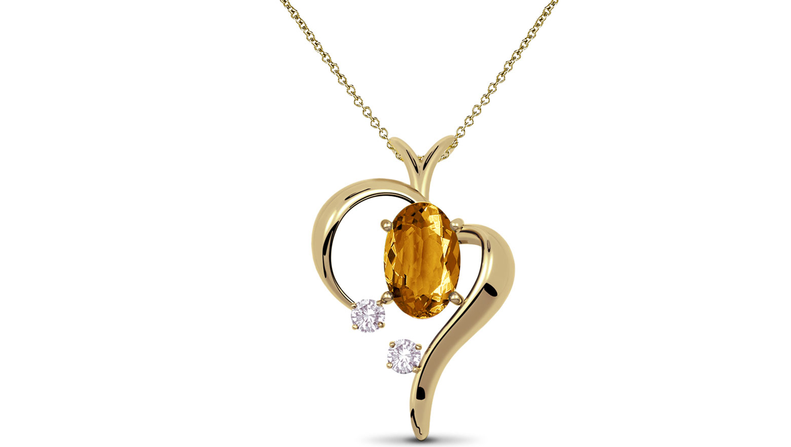 Open Heart Diamond (0.02 ct) & Citrine (4*6 mm) Pendant, 18K Yellow Gold