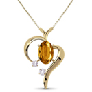 Open Heart Diamond (0.02 ct) & Citrine (4*6 mm) Pendant, 18K Yellow Gold