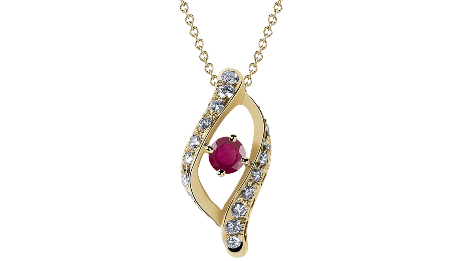 Iris Ruby (5 mm) Solitaire Pendant, 18K Yellow Gold, 0.47 ct total diamond weight Iris Ruby (5 mm) Solitaire Pendant, 18K Yellow Gold, 0.47 ct total diamond weight