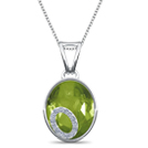 Triumph Diamond (0.07 ct) & Peridot (9*11 mm) Pendant, 18K White Gold