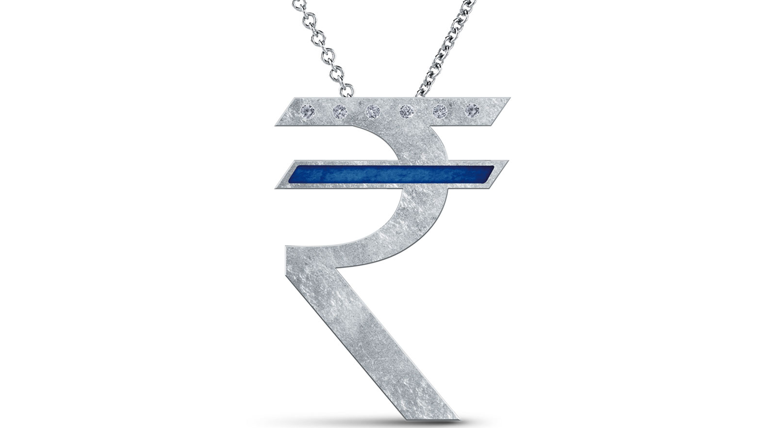 Diamond & Enamel Rupee Pendant, 18K White Gold, 0.03 ct total diamond weight
