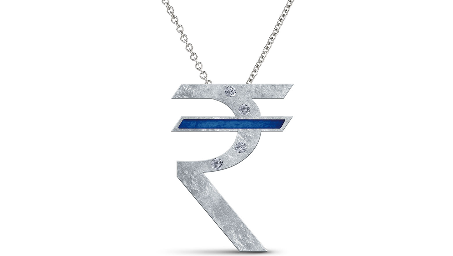 Diamond & Enamel Rupee Pendant, 18K Beaten White Gold, 0.02 ct total diamond weight