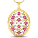 Lunette Diamond (0.80 ct) & Pink Tourmaline (2*5 mm) pendant, 18K Yellow Gold Lunette Diamond (0.80 ct) & Pink Tourmaline (2*5 mm) pendant, 18K Yellow Gold