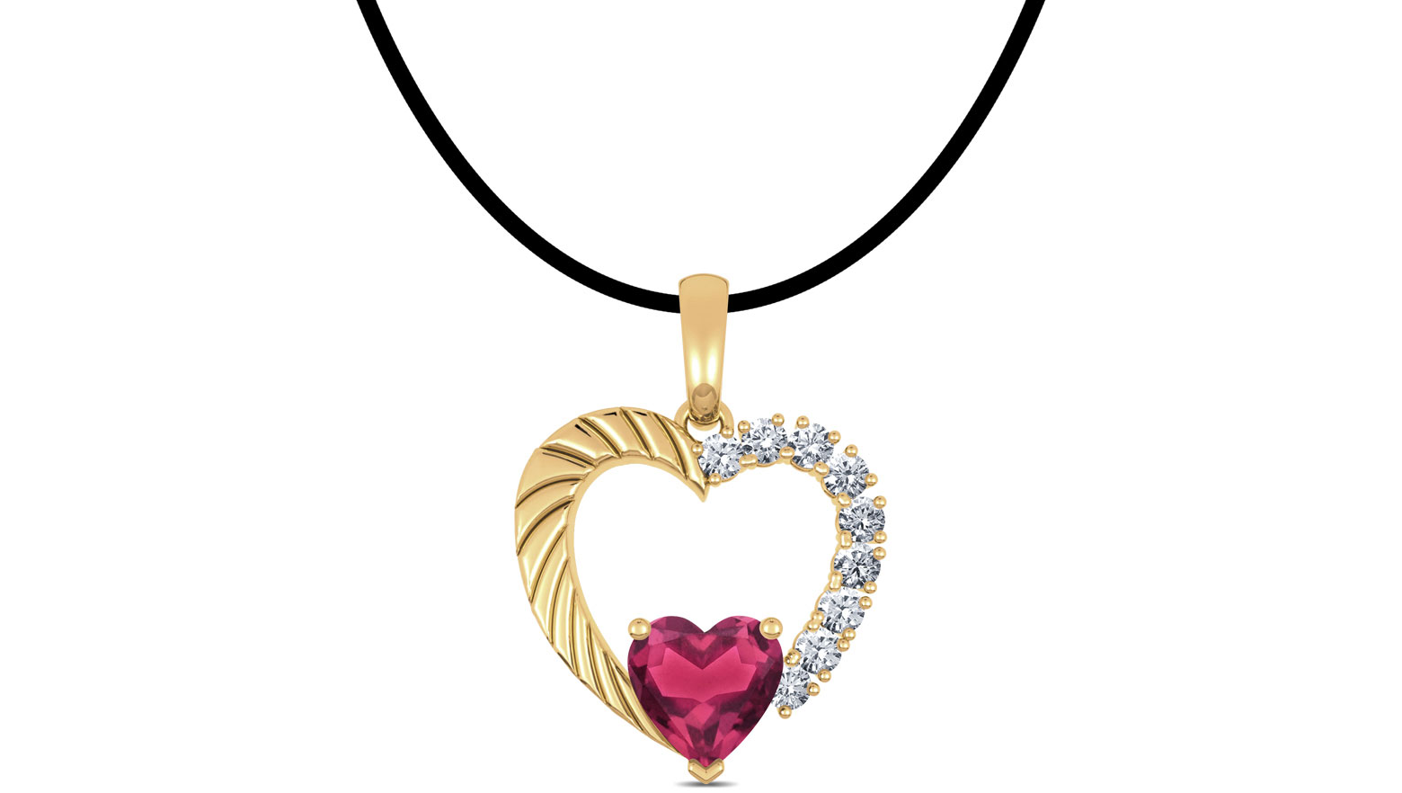 You & I Diamond (0.07 ct) & Ruby (3.5 mm) pendant, 18K Yellow Gold You & I Diamond (0.07 ct) & Ruby (3.5 mm) pendant, 18K Yellow Gold