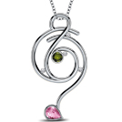 Meandering Vine Diamond (0.04 ct), Tourmaline (4*5 mm), Peridot (4 mm) Pendant, 18K White Gold