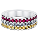 Triumph Tri-colour Ring, 18K White Gold with Diamonds (0.33 ct), Rubies (0.40 ct) & Yellow Sapphires Triumph Tri-colour Ring, 18K White Gold with Diamonds (0.33 ct), Rubies (0.40 ct) & Yellow Sapphires