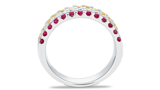 Triumph Tri-colour Ring, 18K White Gold with Diamonds (0.33 ct), Rubies (0.40 ct) & Yellow Sapphires Triumph Tri-colour Ring, 18K White Gold with Diamonds (0.33 ct), Rubies (0.40 ct) & Yellow Sapphires