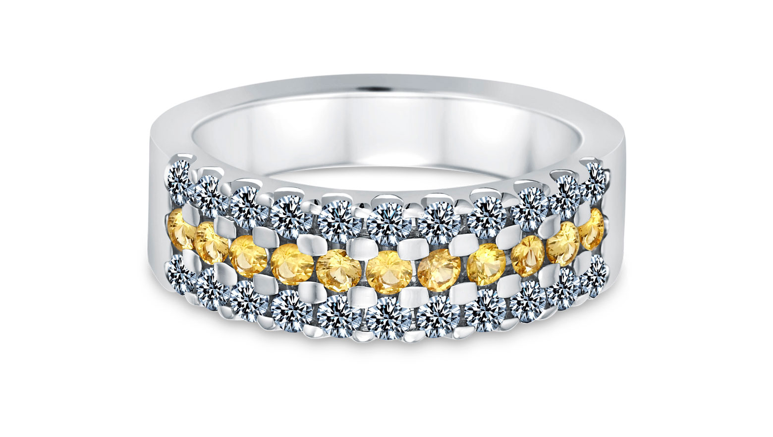 Triumph 3-Row Diamond (0.57 ct) & Yellow Sapphire (0.34 ct) Ring, 18K White Gold Triumph 3-Row Diamond (0.57 ct) & Yellow Sapphire (0.34 ct) Ring, 18K White Gold